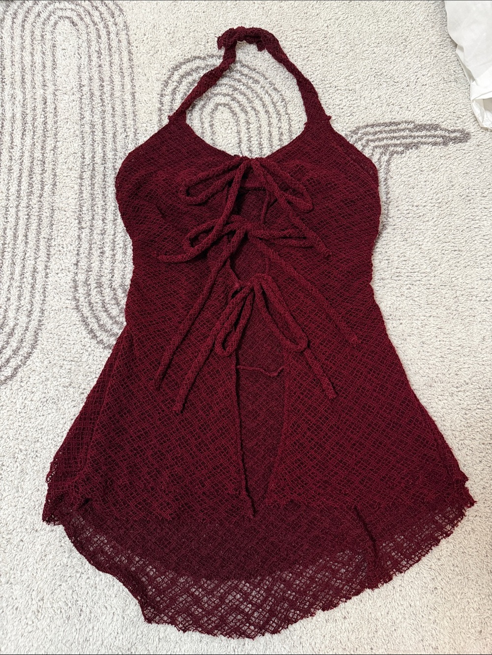 Burgundy Tie Front Top